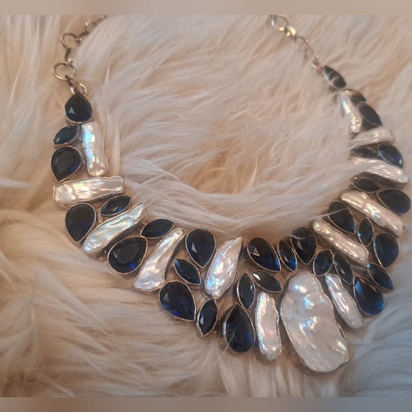 Blue Sapphire & Biwa Pearls Necklace